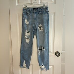 👖Hollister Distressed Jeans 3R 26 / 27 Fray Bottom High-Rise Slim Straight